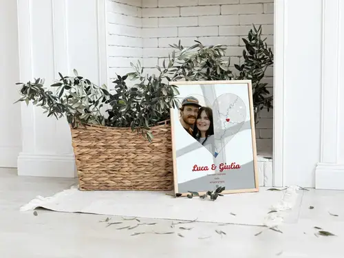 Foto cuore split con mappa e testo personalizzato