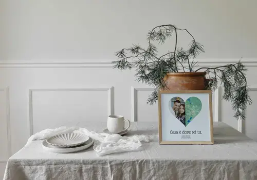 Foto cuore split con mappa e testo personalizzato