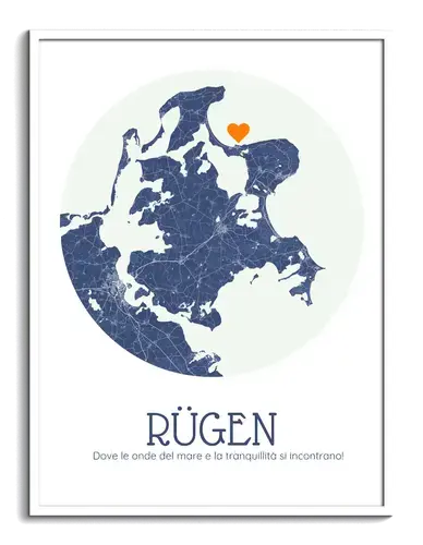 Crea il tuo poster personalizzato di Rügen con stile circolare e colorazione marina