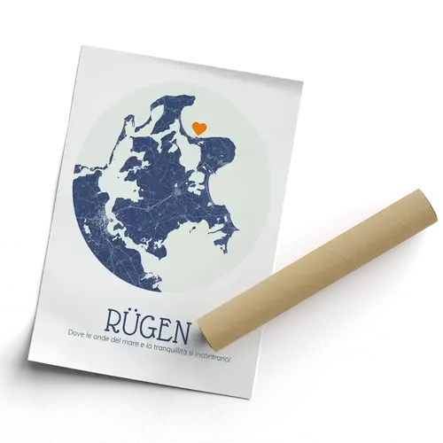 Crea il tuo poster personalizzato di Rügen con stile circolare e colorazione marina